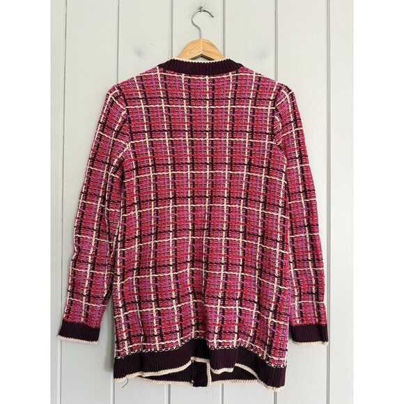 Ann Taylor Tweed Cardigan Sweater Jacket S Small Pink Ivory Gold Buttons Pockets - Picture 5 of 8